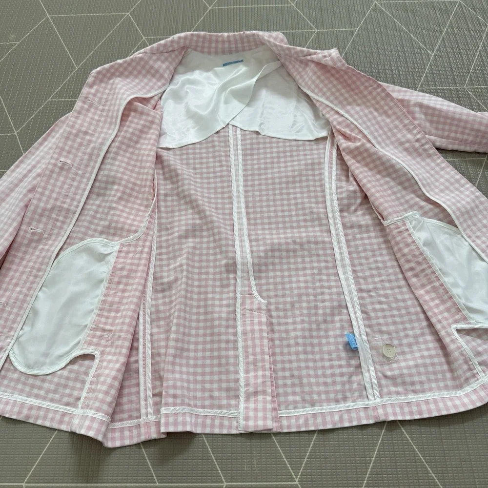 J McLaughlin Tyra‎ Coat Size Large Pink Gingham Trench Coat